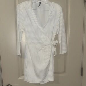White Striped Wrap Dress